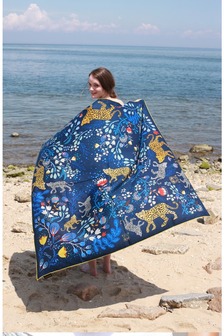 Double Sided Wool Silk Shawl Of Amazon Rainforest Journey in Blue, Alternate, color, Blue