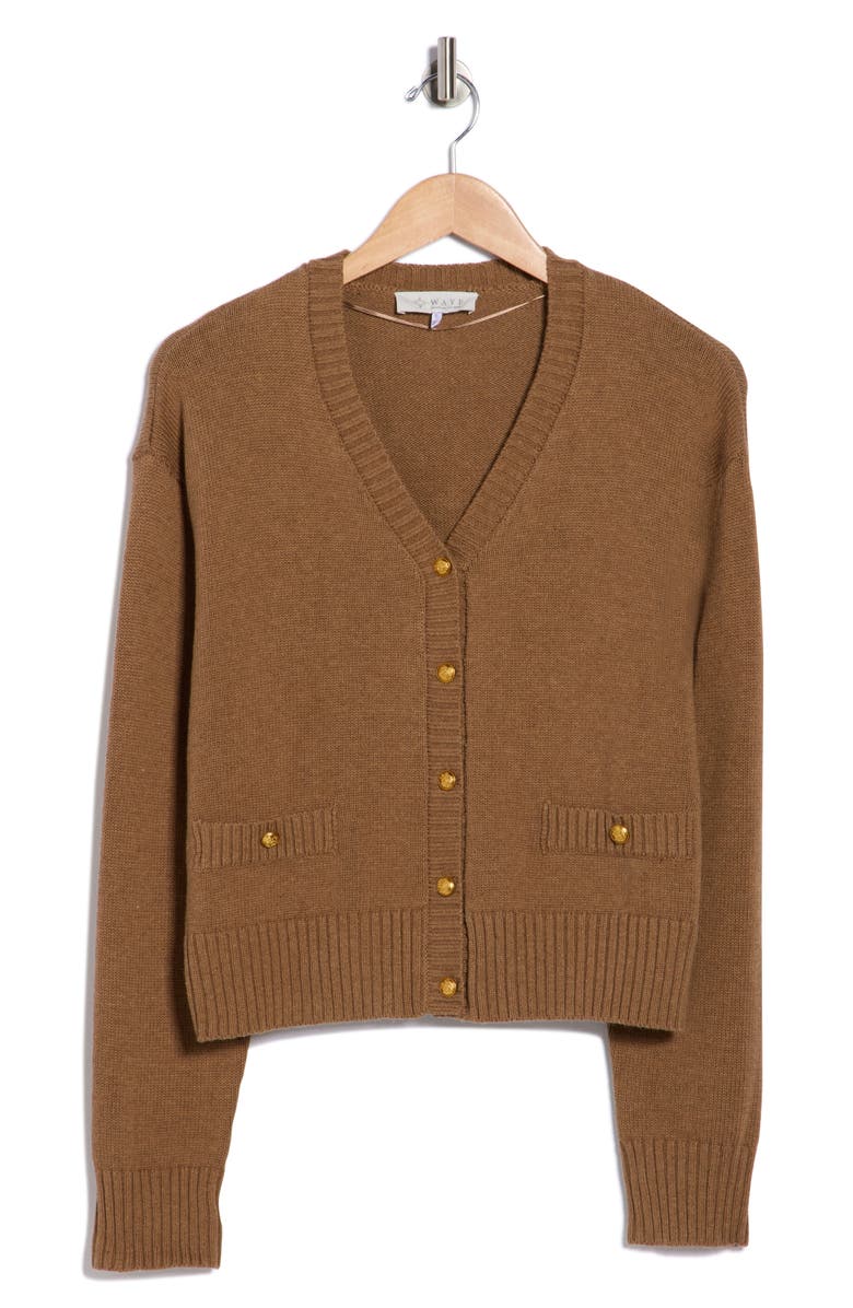 WAYF Button Front Cotton Cardigan, Main, color, Mocha