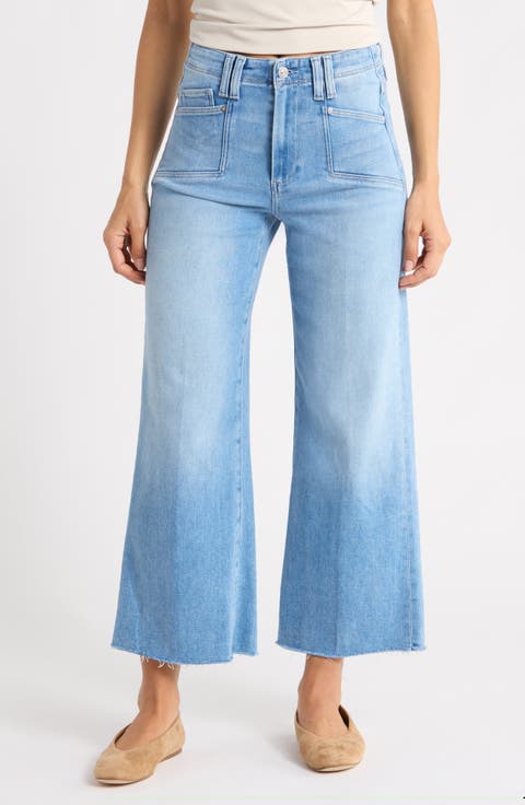 Anessa Set-In Pockets High Waist Raw Hem Wide Leg Jeans