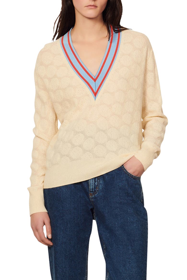 Lorenzo V-Neck Wool & Cashmere Sweater, Main, color, ECRU