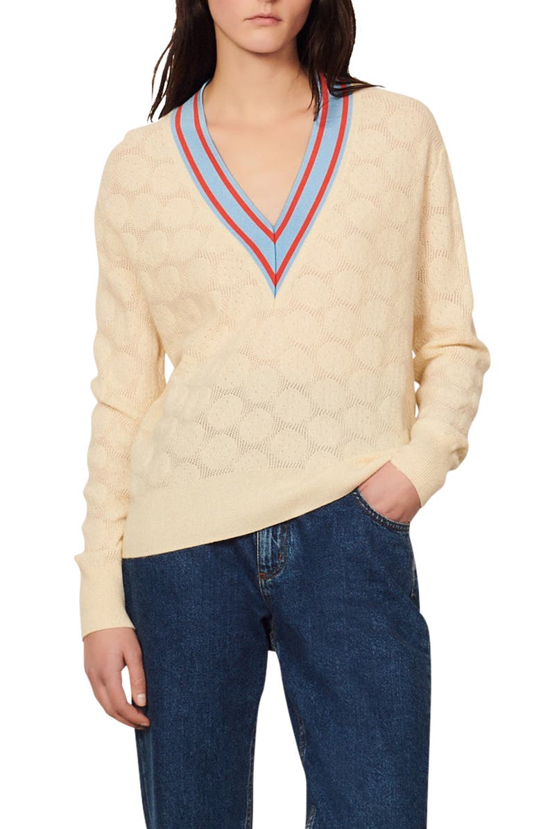 SANDRO Lorenzo V-Neck Wool & Cashmere Sweater, Main, color,