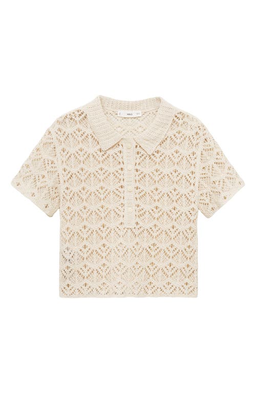 Mango Open Stitch Cotton Blend Knit Polo Sweater