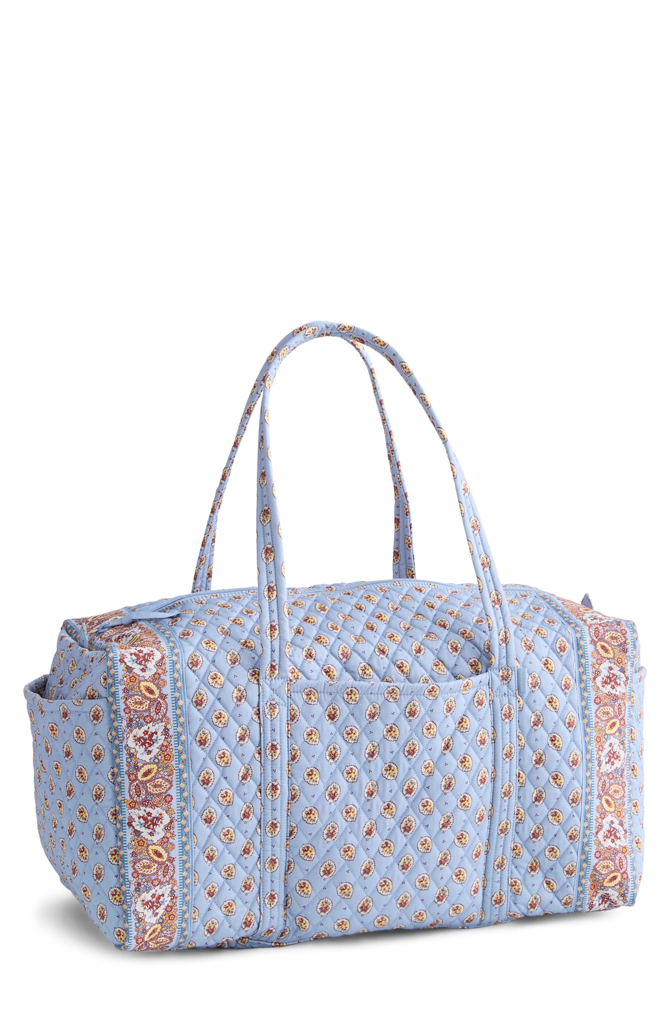 VERA BRADLEY Large Original Quilted Duffle Bag, Main, color, Blue Leaf