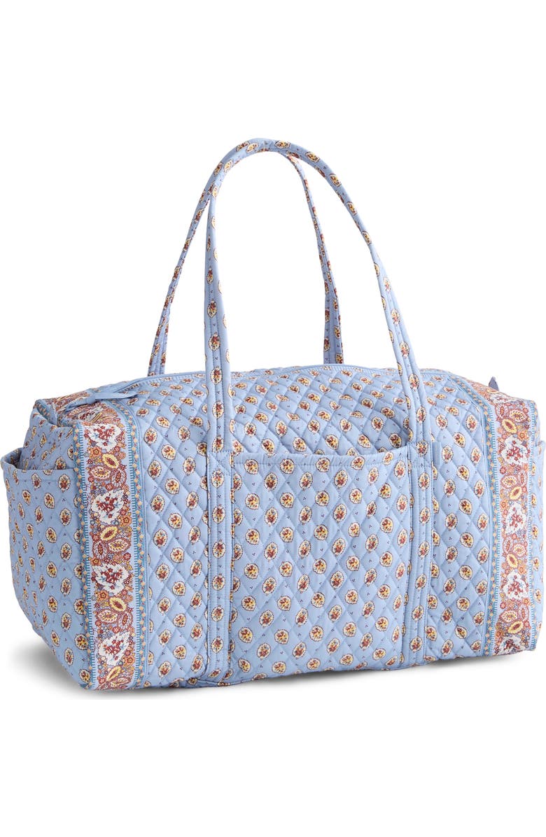 VERA BRADLEY Large Original Quilted Duffle Bag, Main, color, Blue Leaf