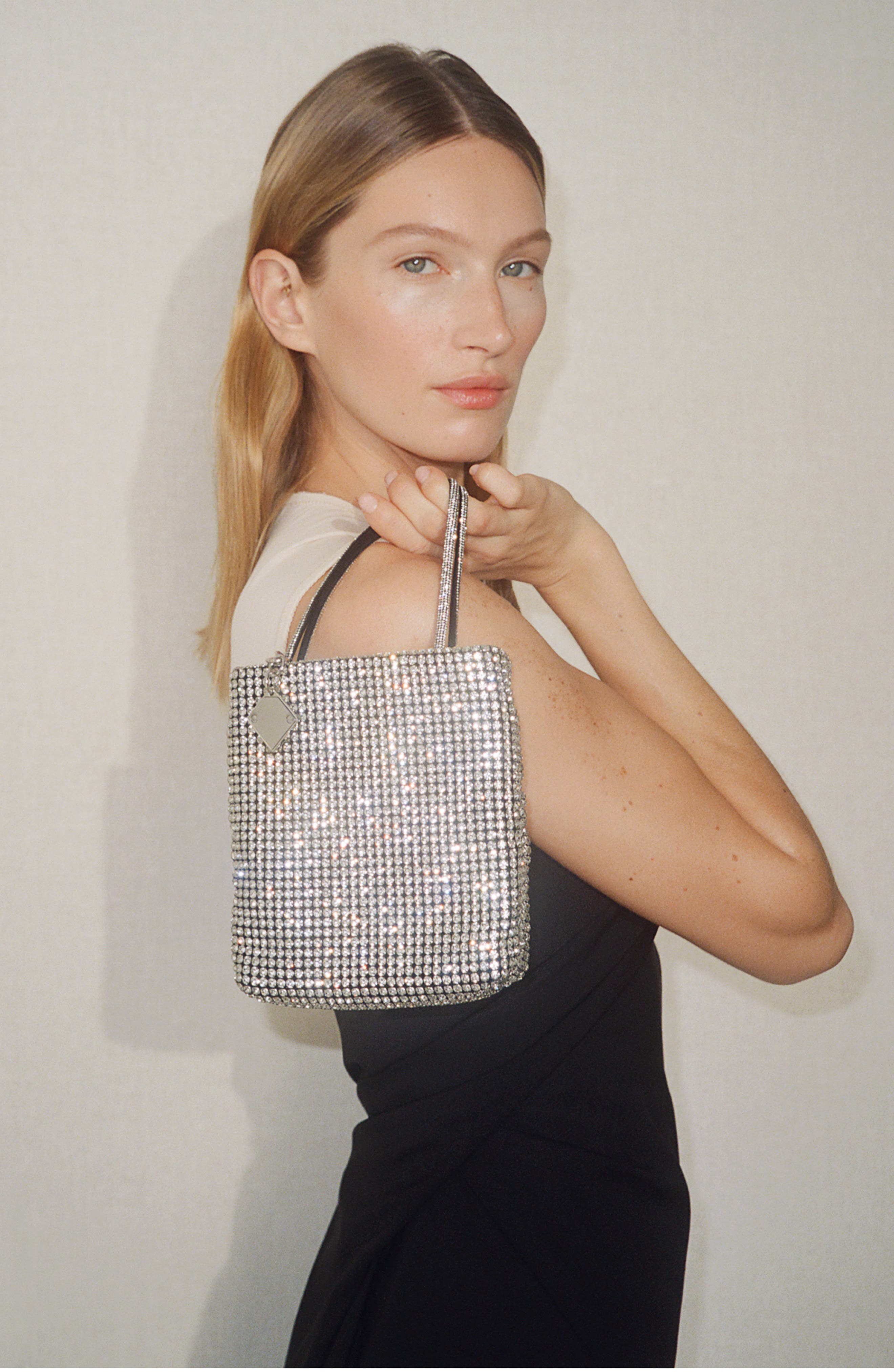 Key Item Crystal Embellished Top Handle Bag, Alternate, color, SILVER