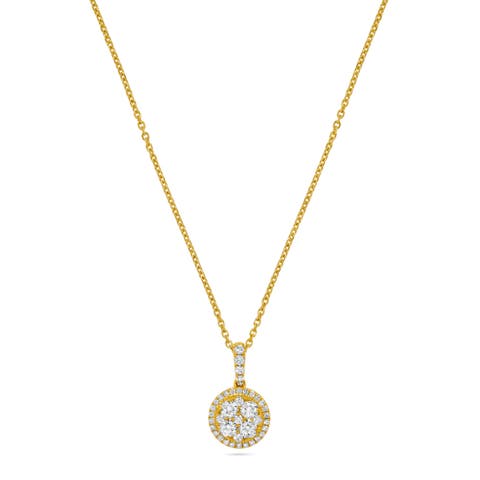 Circle Cluster Diamond Pendant Necklace in 14K Yellow Gold