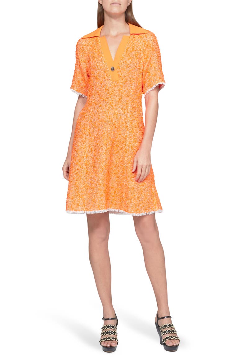 Rib Collar Spring Tweed Minidress, Main, color, NEON ORANGE MULTI