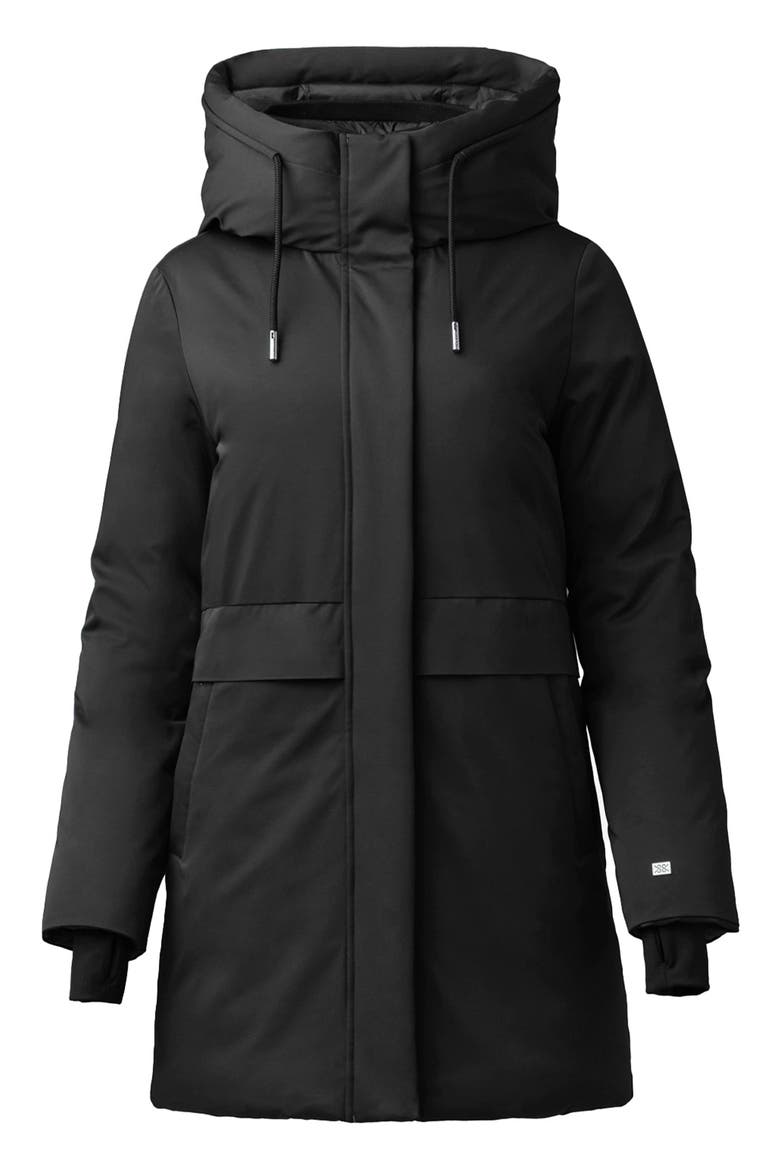 Roxann 750 Fill Power Down Hooded Jacket, Main, color, BLACK