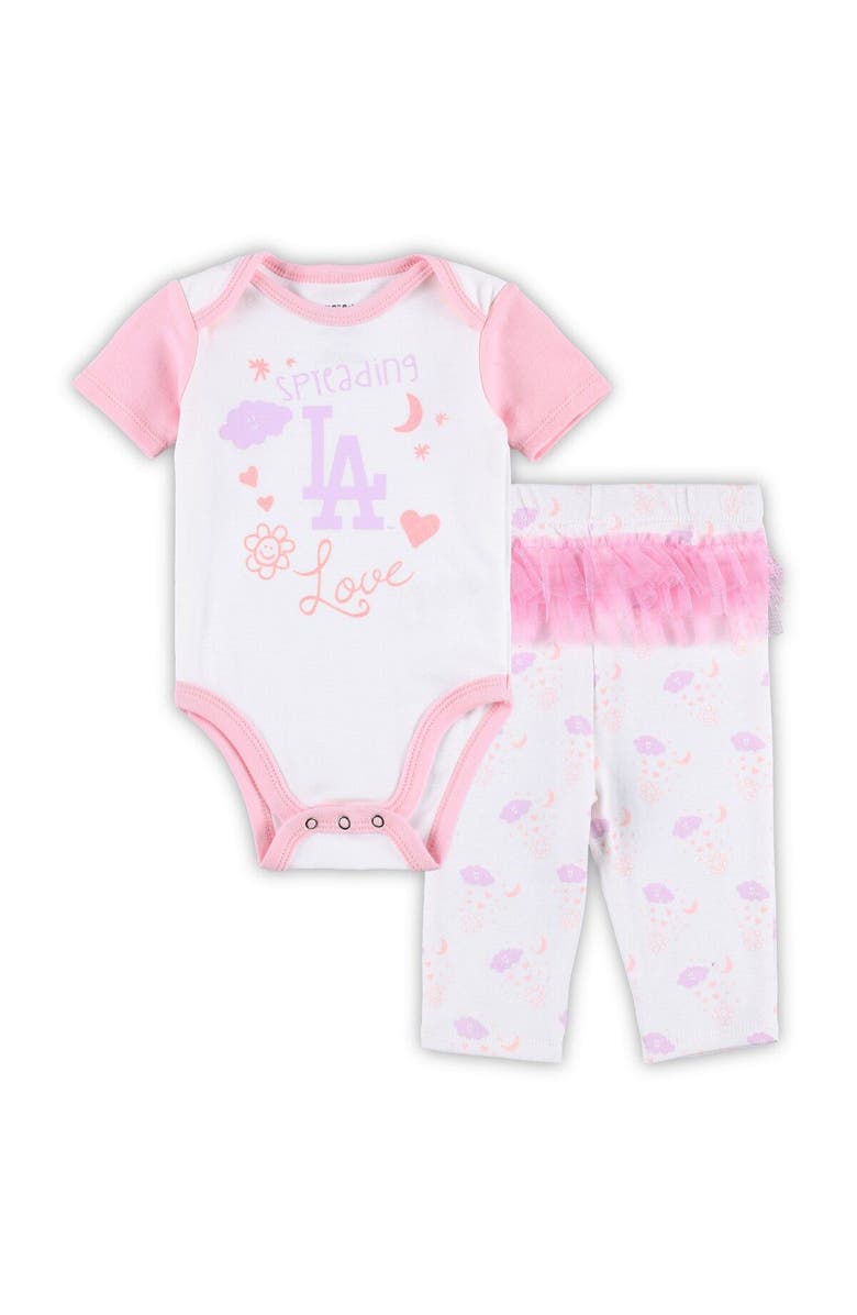 Outerstuff Newborn & Infant White/Pink Los Angeles Dodgers Spreading Love Bodysuit & Tutu with Leggings Set, Main, color, 