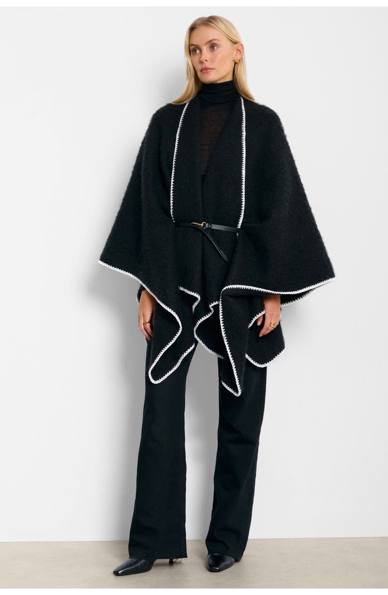 Katie Loxton Whipstitch Blanket Cape with Belt, Alternate, color, Black