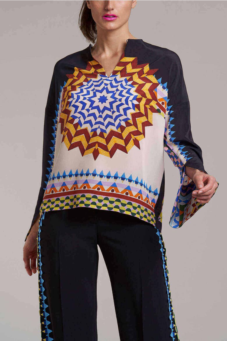 Printed Silk Tunic, Alternate, color, Black / Multicolour