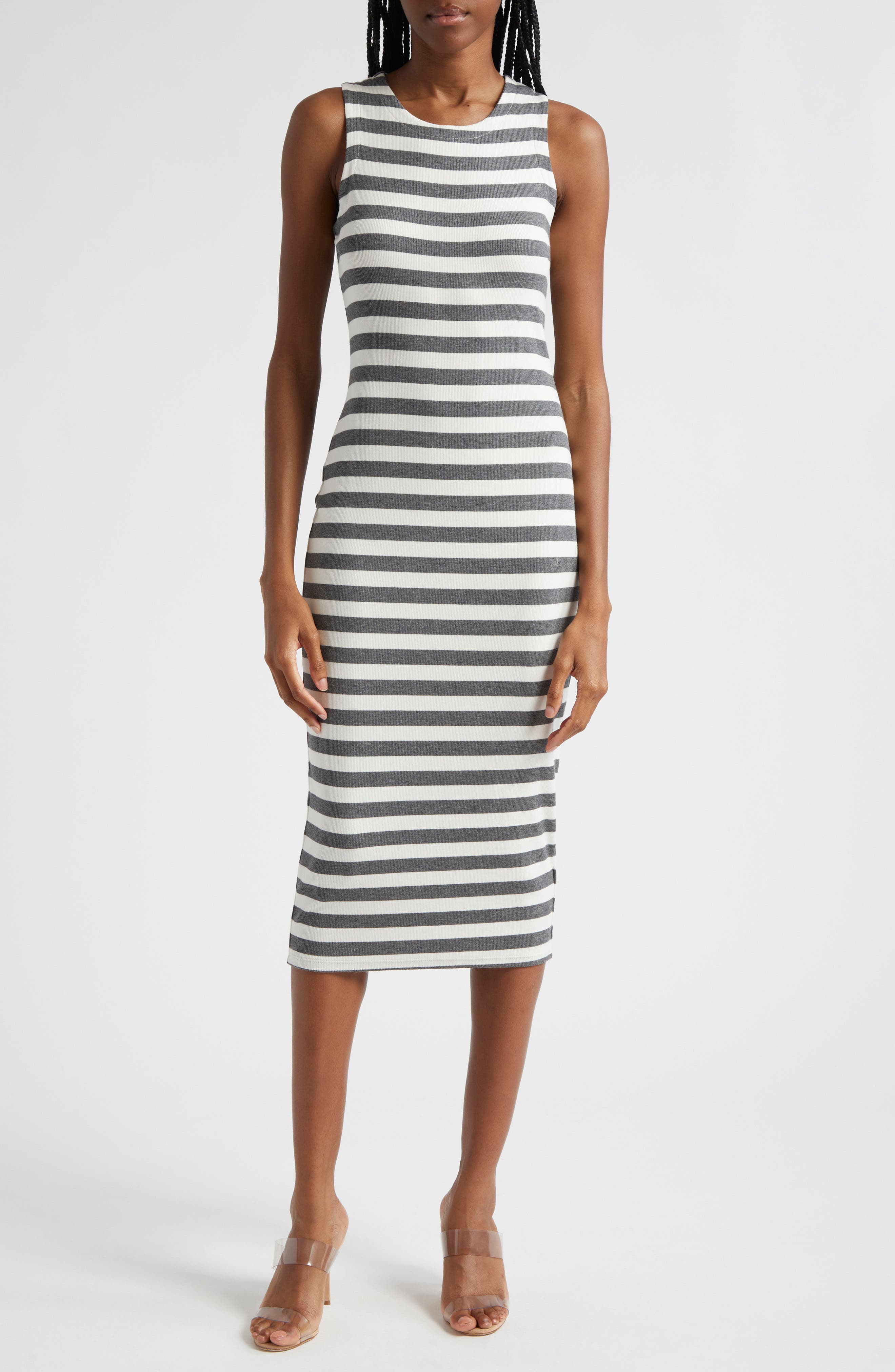 L'AGENCE Stripe Racerback Midi Dress
