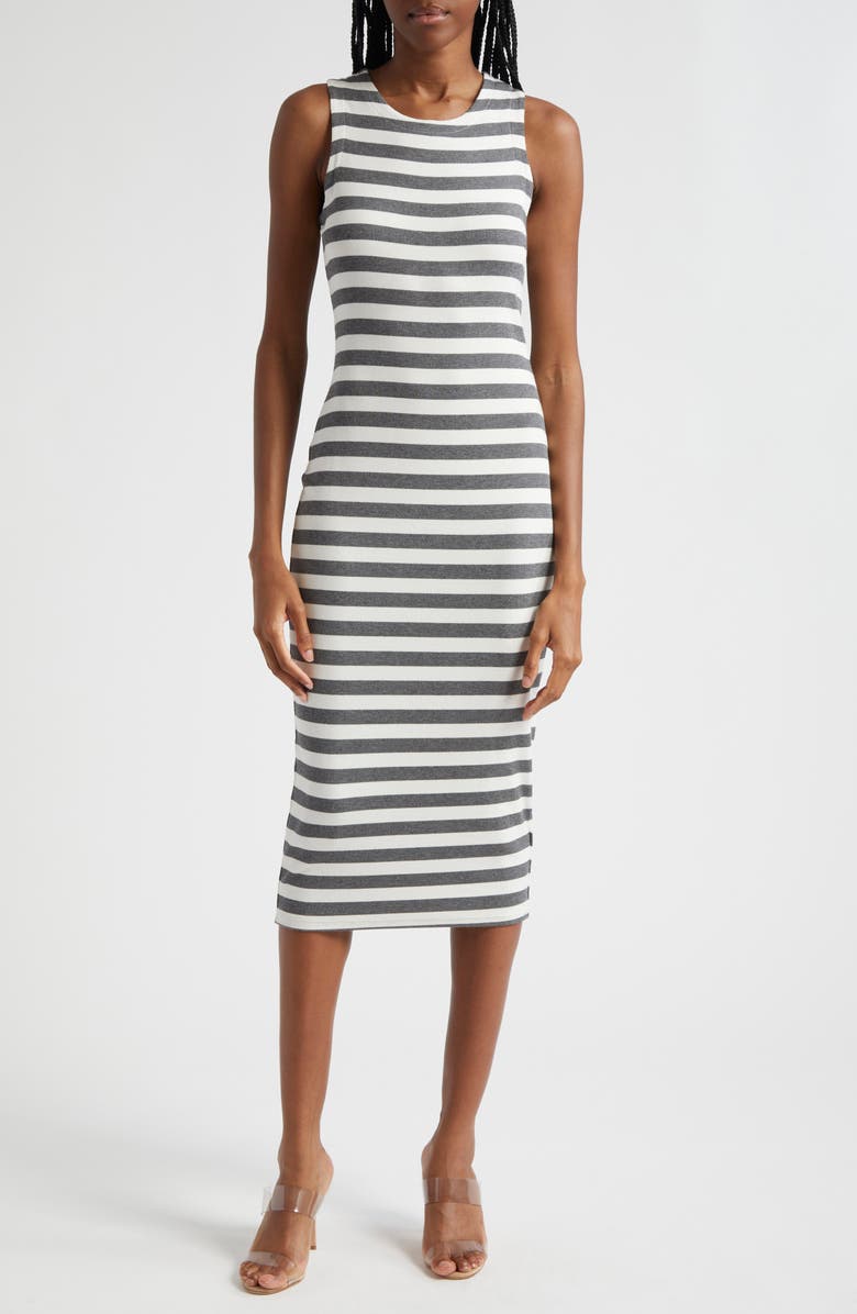 L'AGENCE Stripe Racerback Midi Dress, Main, color, Marengowh