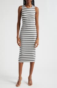 L'AGENCE Stripe Racerback Midi Dress