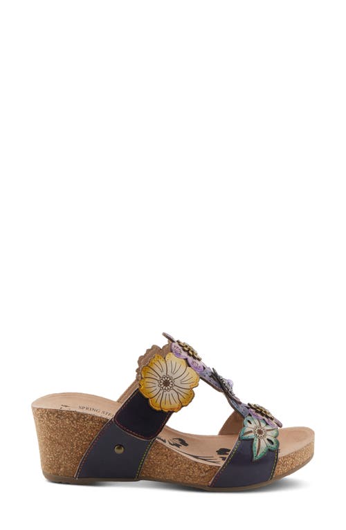 L'artiste By Spring Step Prettypetals Platform Wedge Slide Sandal In Navy Multi