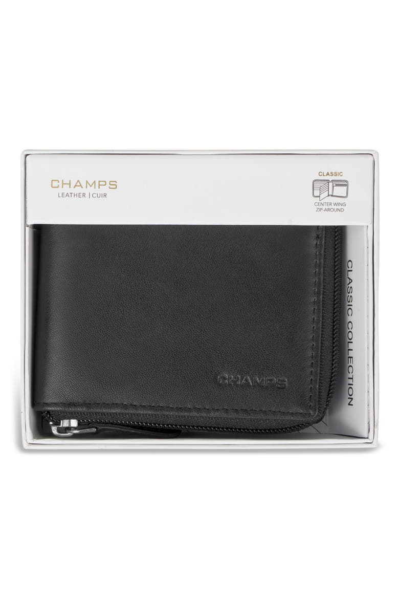 Leather Zip Around Wallet, Alternate, color, BLACK