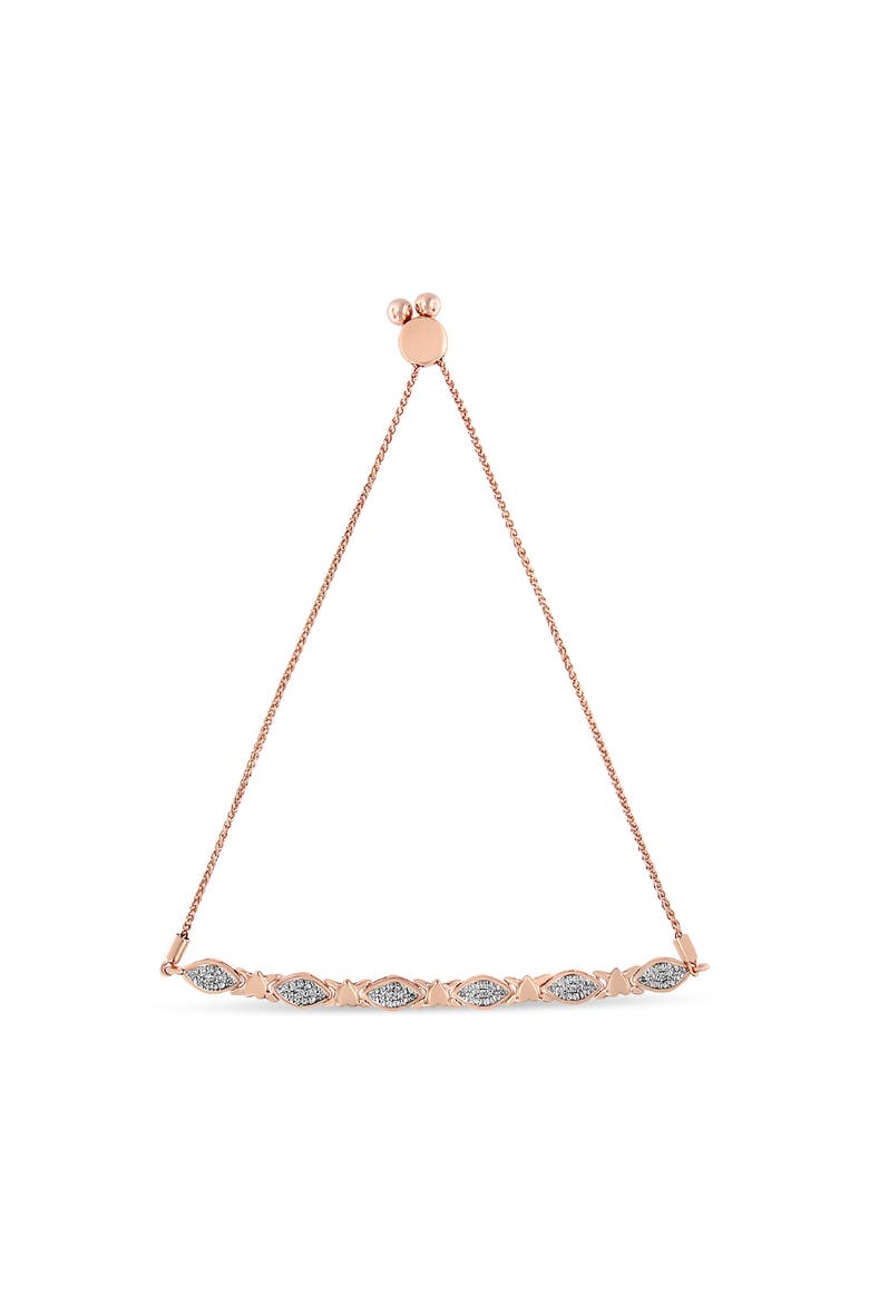 Silver Diamond Accent Alternating Marquise Shape and Heart Links Bolo Bracelet, Alternate, color, Rose Gold over Silver