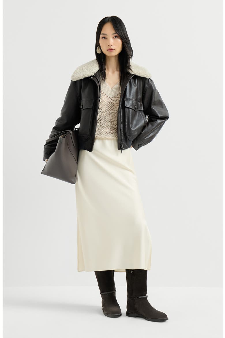 Satin cady fluid pencil skirt, Alternate, color, Butter