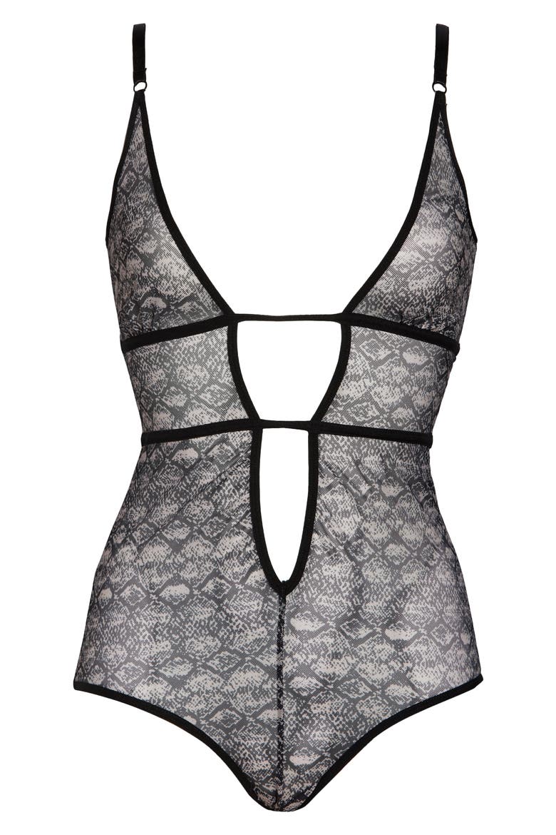 Snake Charmer Print Mesh Teddy, Alternate, color, BEIGE-BLACK