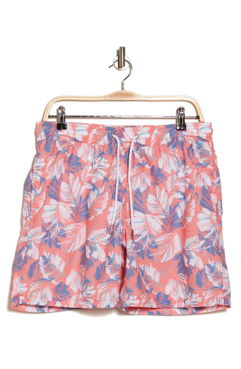 Slate & Stone Cabo Lightweight Swim Trunks, Alternate, color, Orange Leaf