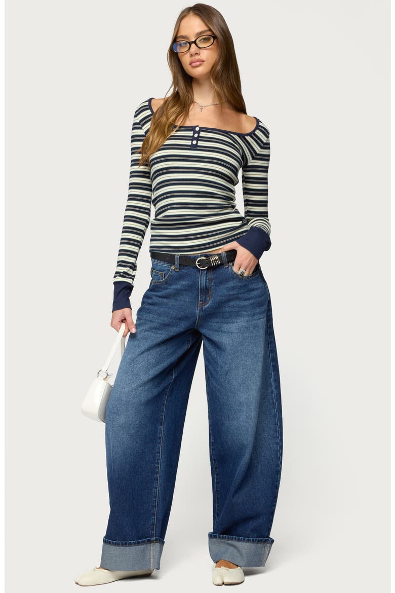 Kella Low Rise Baggy Cuffed Wide Leg Jeans, Alternate, color, DARK-BLUE-WASHED