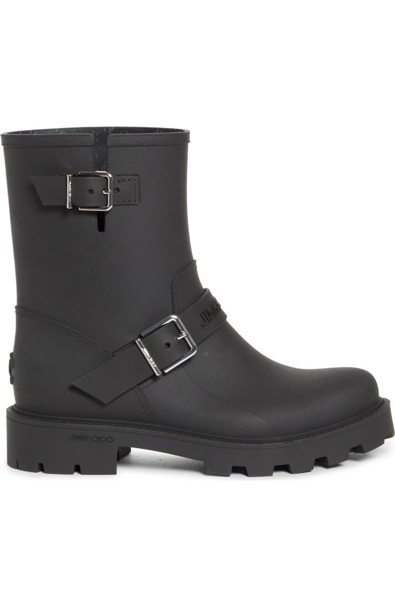 Jimmy Choo Biker Waterproof Rain Boot, Alternate, color, Black