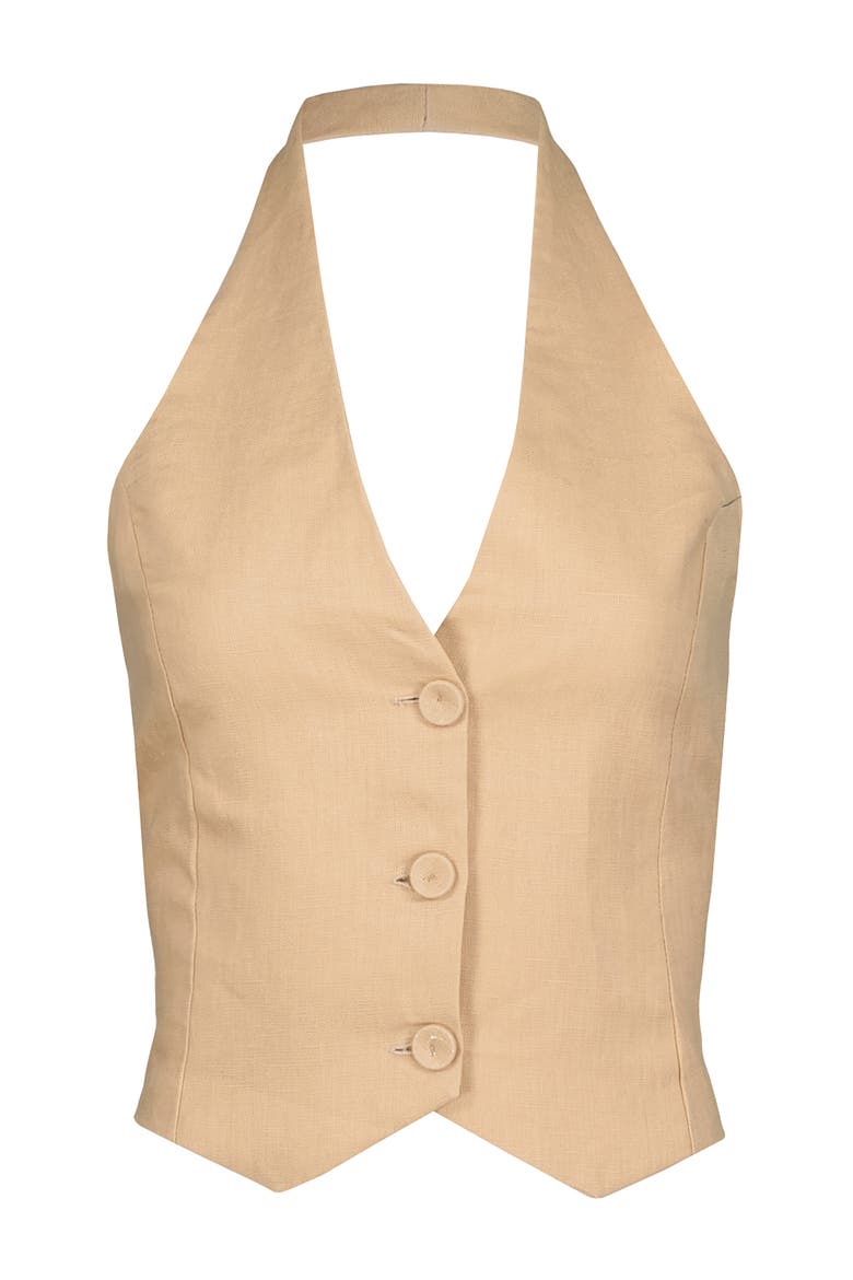 Positano Linen Halter Vest, Alternate, color, Golden