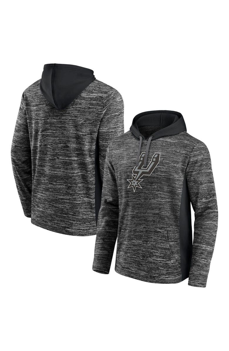 FANATICS Men's Fanatics Branded Heathered Charcoal/Black San Antonio Spurs Instant Replay Colorblocked Pullover Hoodie, Main, color, 