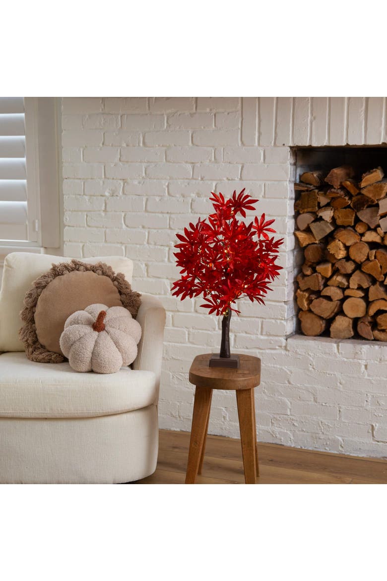 2-ft Pre-Lit Red Autumn Maple Artificial Fall Tree with 50 Warm White LED Lights and Detachable Base, Alternate, color, Orange