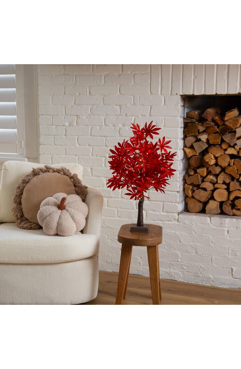 NEARLY NATURAL 2-ft Pre-Lit Red Autumn Maple Artificial Fall Tree with 50 Warm White LED Lights and Detachable Base, Alternate, color, Orange