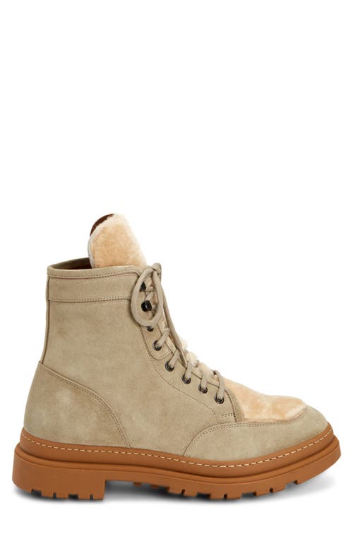Aquatalia Tristian Lace-up Boot With Genuine Shearling Trim In Glacier/taupe