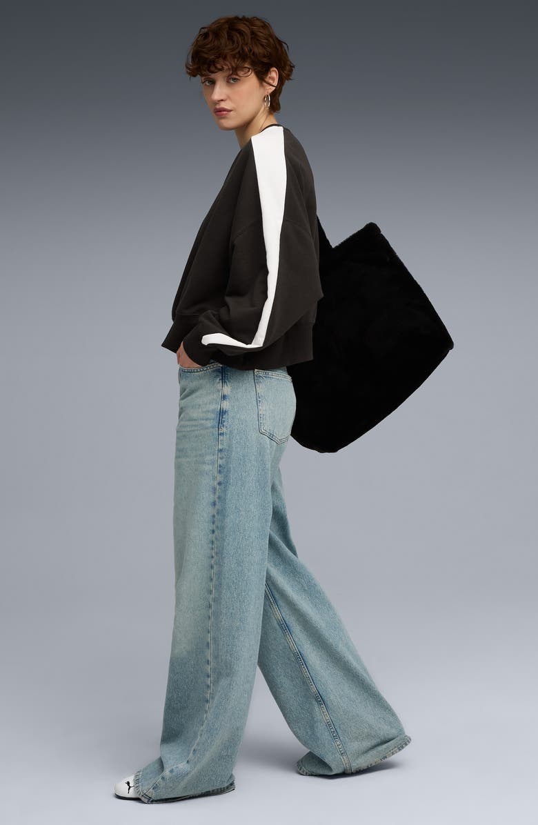 PUMA T7 Oversize Crewneck Sweatshirt, Alternate, color, Puma Black