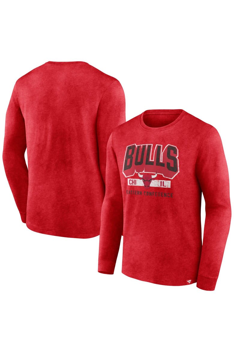 Men's Fanatics Branded Heather Red Chicago Bulls Front Court Press Snow Wash Long Sleeve T-Shirt, Alternate, color, Heather Red