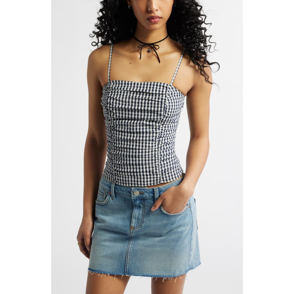 Bp. Ruched Gingham Camisole In Navy Gingham