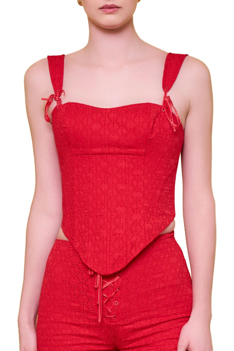 The Broderie Anglaise Edit Structured Embroidered Corset, Alternate, color, Red