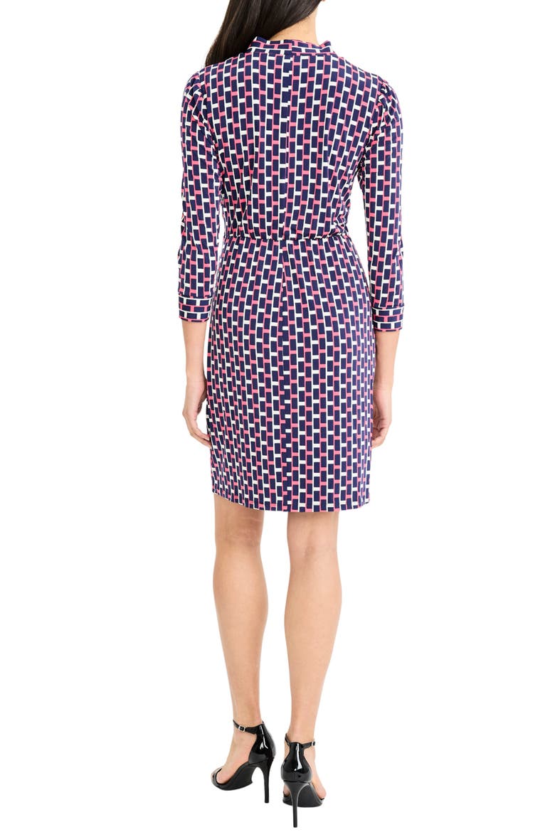 Geometric Print Faux Wrap Dress, Alternate, color, PINK FLAMBE/ NAVY