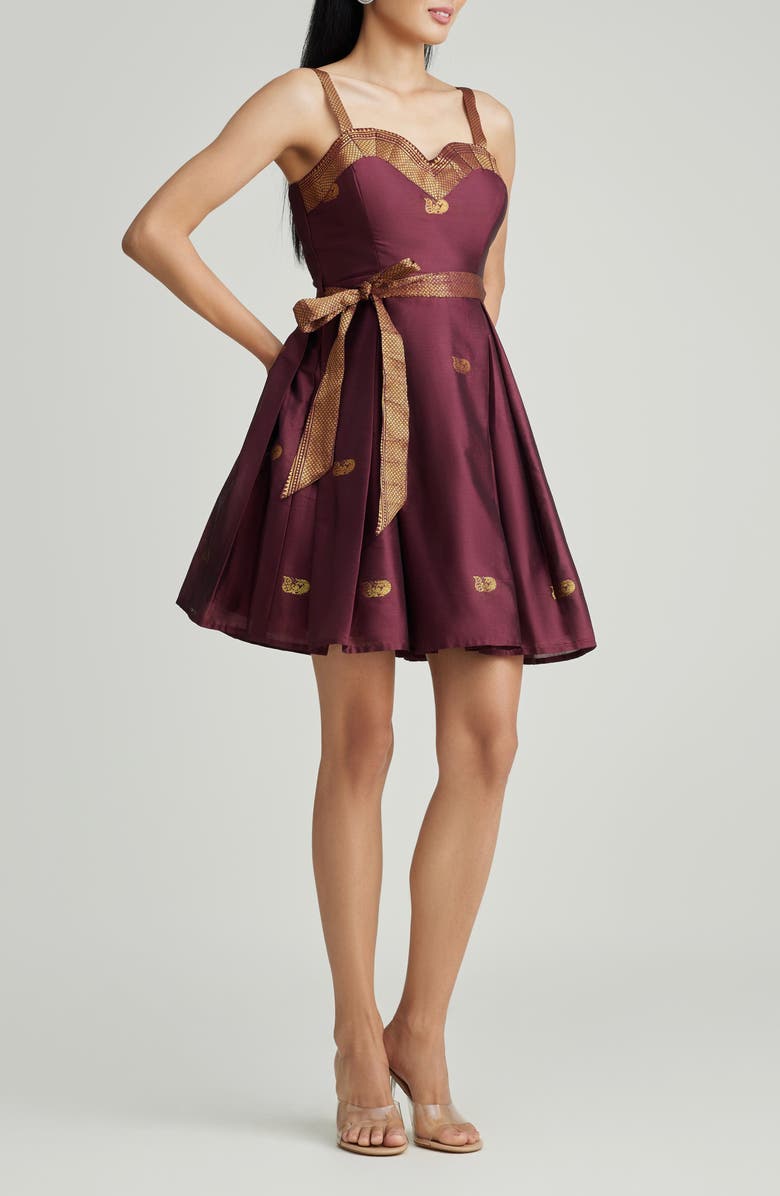 holiCHIC Gianna Fit & Flare Silk Dress, Alternate, color, Brown