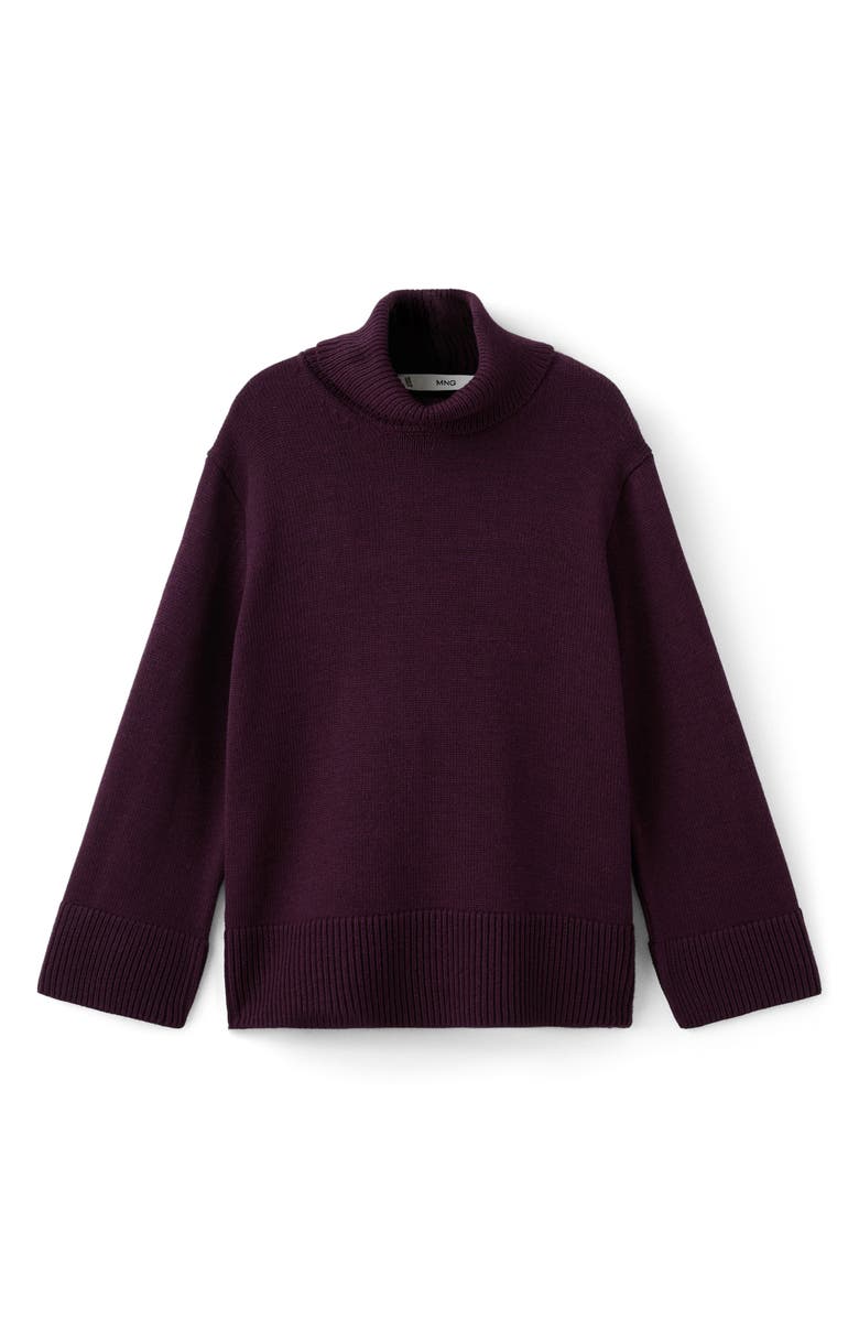 MANGO Ribbed Trim Turtleneck Sweater, Alternate, color, Wine