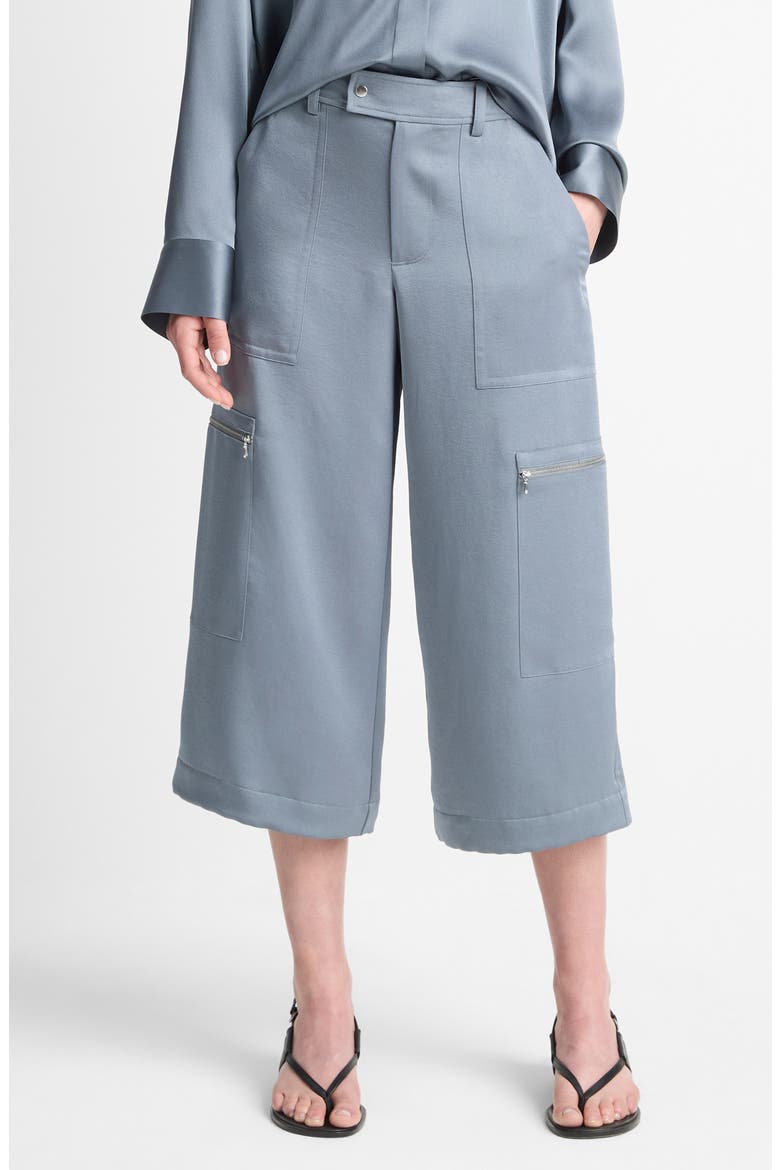Satin Parachute Crop Wide Leg Pants, Main, color, LAKE STONE