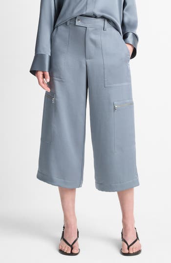 Vince Low-rise Satin Parachute Crop Pant In Lake Stone In Lake Stone
