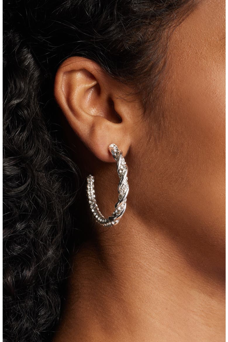 Crystal Pavé Hoop Earrings, Alternate, color, CLEAR- SILVER