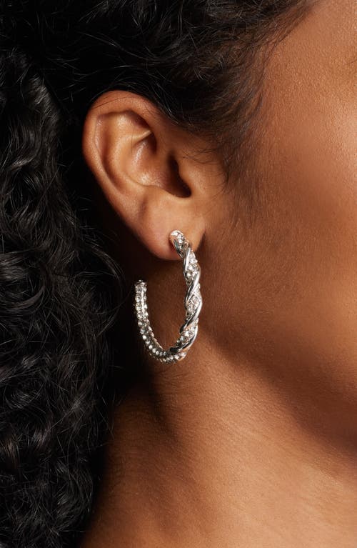 Open Edit Crystal Pavé Hoop Earrings In Metallic