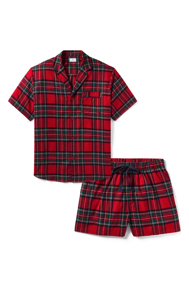 Petite Plume Imperial Tartan Brushed Cotton Twill Short Pajamas, Alternate, color, Red