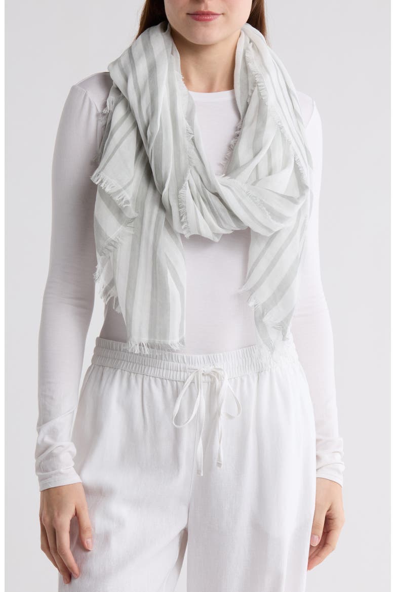 Variegated Stripe Cotton Fringe Scarf, Main, color, SEA STONE OFF WHITE