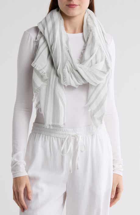 Vince Variegated Stripe Cotton Fringe Scarf