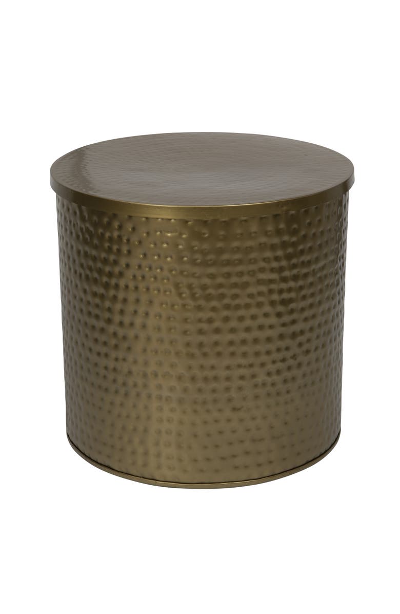 Storied Home Round Hammered Metal Drum Table or Planter with Lid, Main, color, Brass