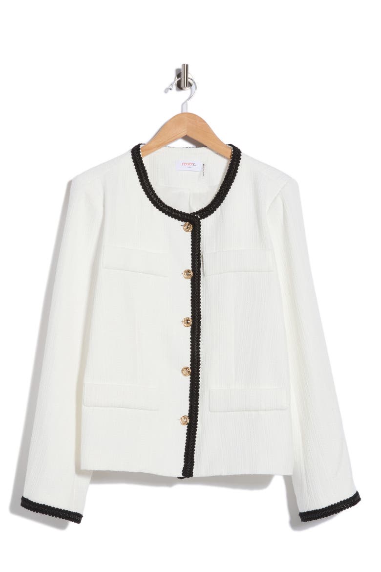 Contrast Trim Cropped Jacket, Main, color, OFF WHITE