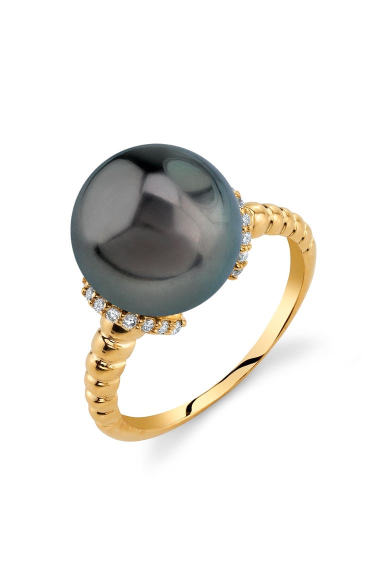 Tahitian South Sea Pearl & Diamond Jackie Ring, Main, color, Yellow Gold