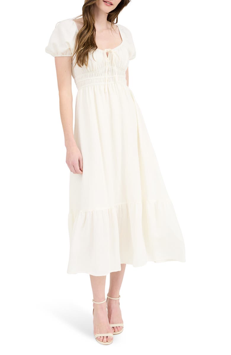 AUGUST SKY Puff Sleeve Midi Dress, Main, color, Ivory