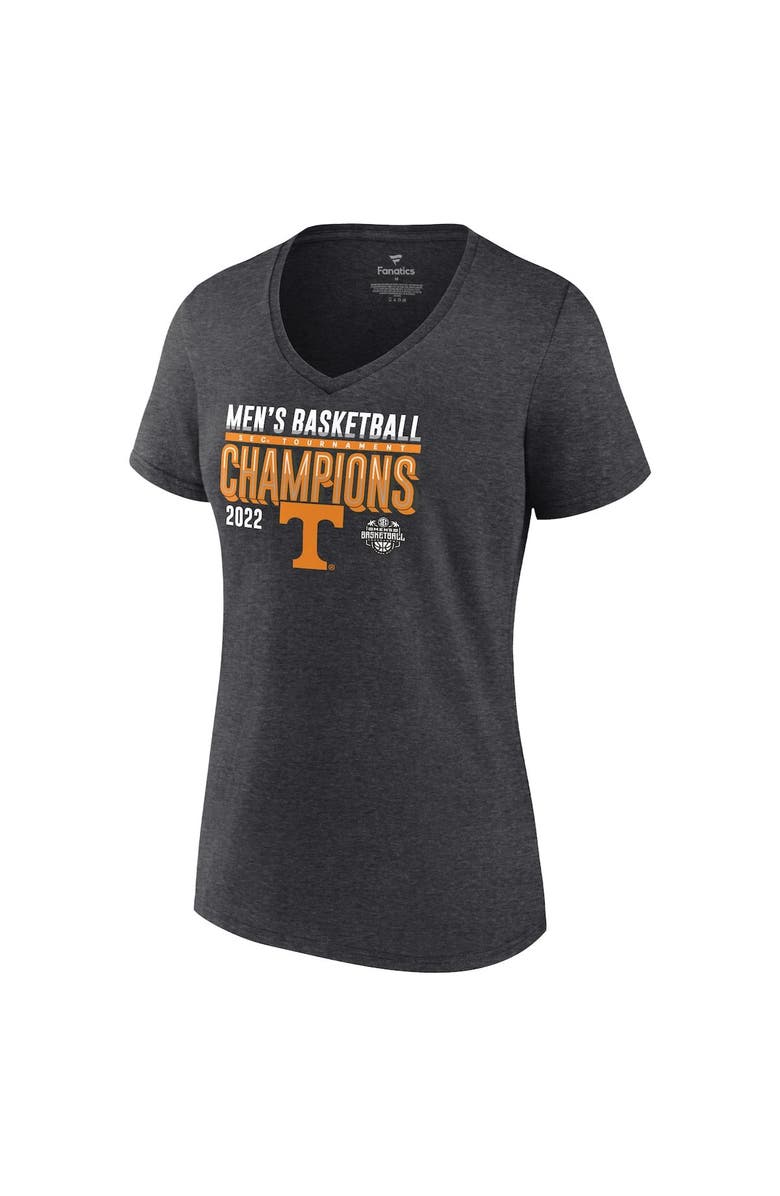 FANATICS Women's Fanatics Branded Heathered Charcoal Tennessee Volunteers 2022 SEC Men's Basketball Conference Tournament Champions Locker Room V-Neck T-Shirt, Alternate, color, 